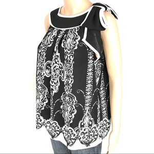 Misty & Max Print Bow Collar Flowy Sleeveless S B1